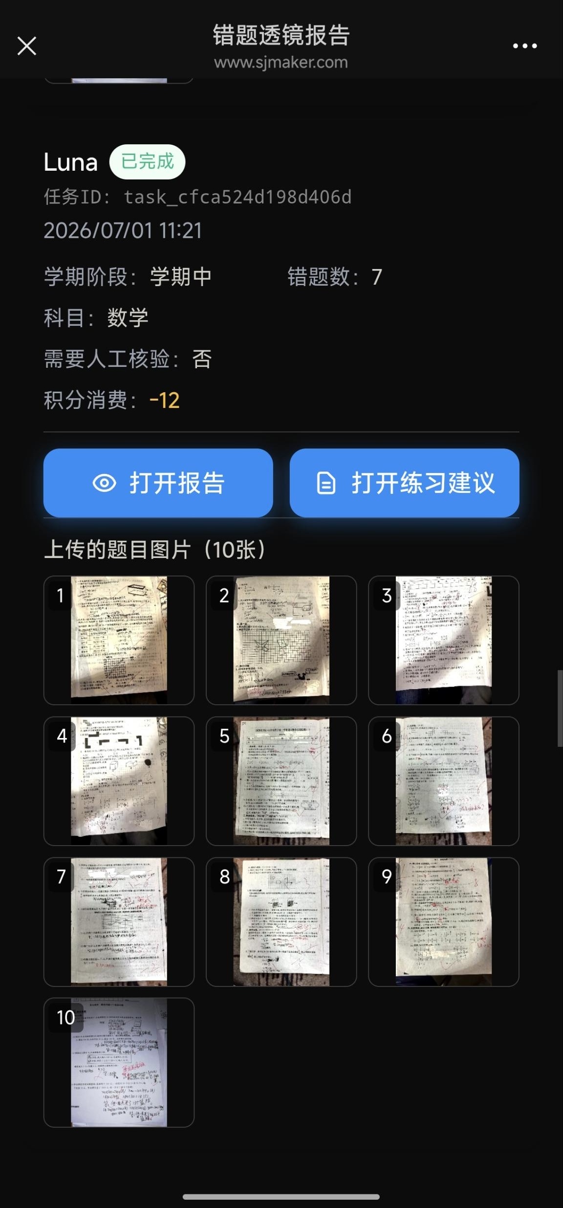 分析历史记录入口,可找回本次及过往报告